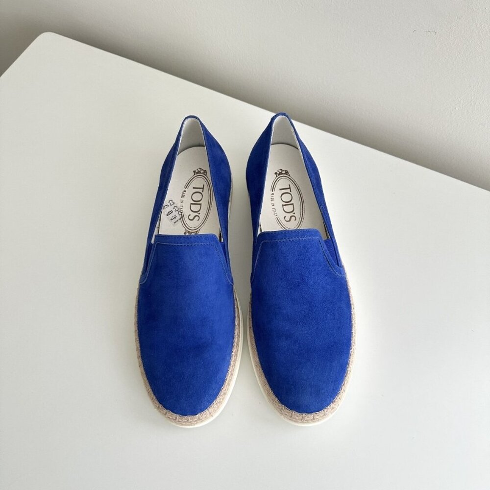 NEW TOD'S Women's Blue Suede Slip-On Espadrille Loafers Size 37.5 (US 7.5)